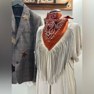 Festival Wear Desert Dusted Bandana Leather Fringe Collar Wild Rag Dirty Mojave